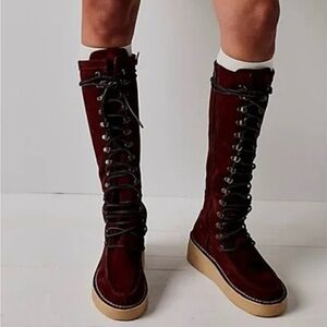 Free People New Ava Tall Lace Up zip Boots In Mahogany Sz 8-8.5 /39